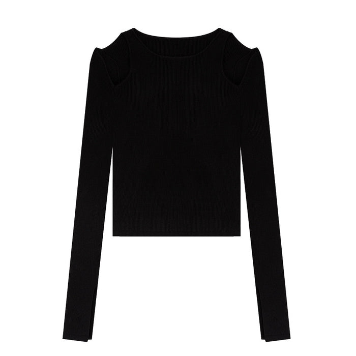 Black Strapless Long Sleeve Bottoming Shirt Women's Spring And Autumn Cut-out Bottoming Slim Fit Skinny Short Top