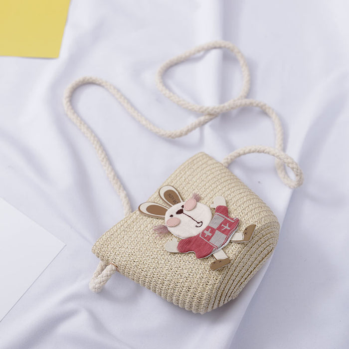 Cute Rabbit Decoration Bag Two-Piece Straw Hat