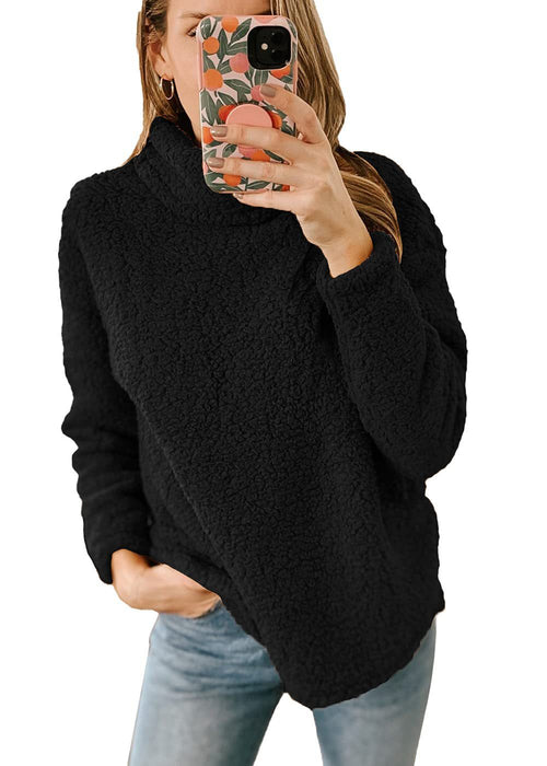 Women's Clothing New Furry Turtleneck Solid Color Hoodie Plush