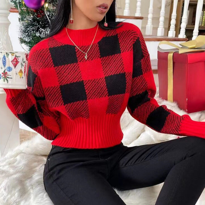 Round Neck Loose Jacquard Plaid Fashion Sweater