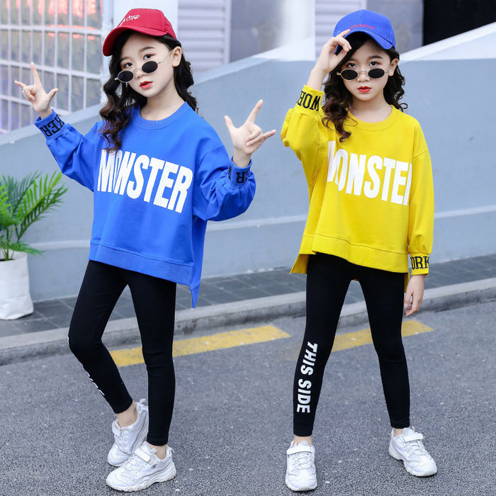 Girls' Suit Children's Printed Letter Sweater Knitted Leggings