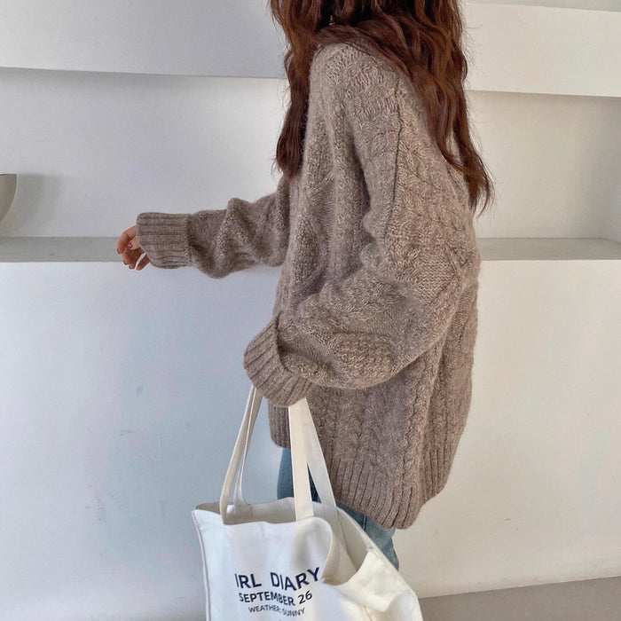 Mohair Sweater For Women For Autumn And Winter Outer Wear Thickened Loose Cozy Style Pullover Mid-length Twist Knitted Sweater