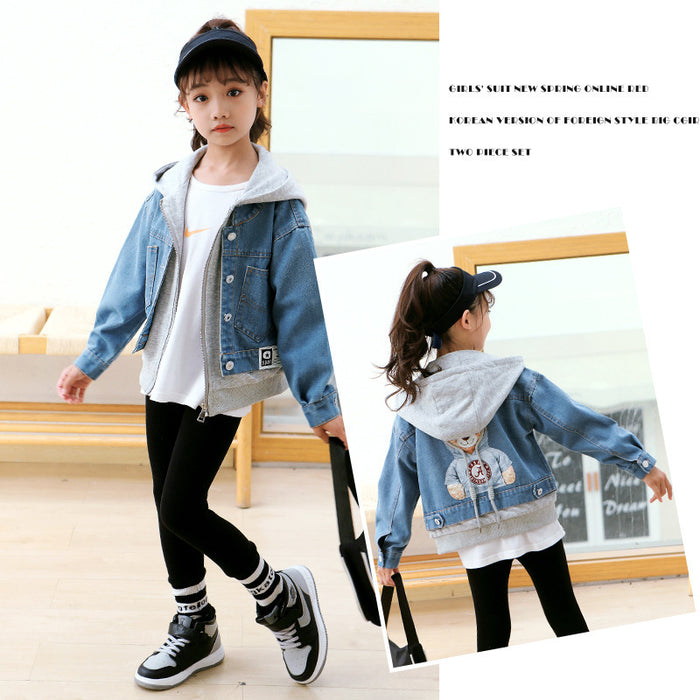 Little Girl Hooded Fake Two-piece Blouse Autumn Children's Jacket