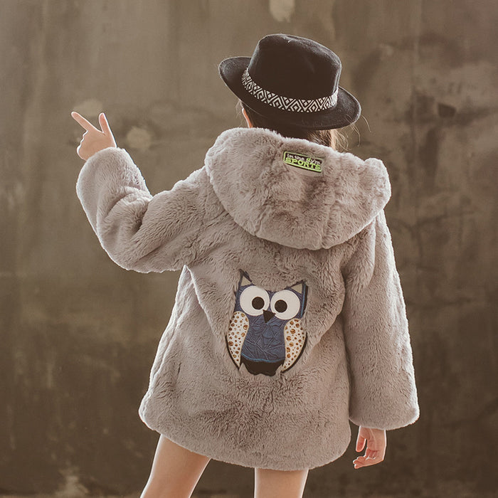 Girls' Faux Fur Coat Medium And Large Children Thickened Thermal Furry Clothes Children's Winter Clothing New Artificial Wool Coat