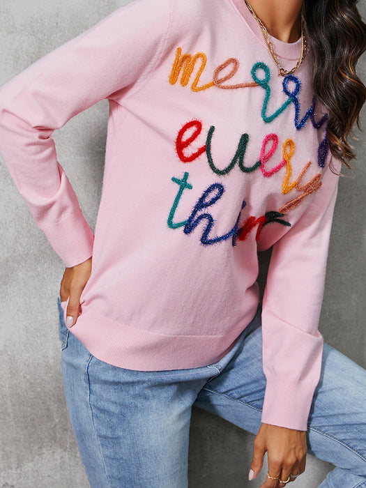 Casual All-match Letters Embroidered Slim Slimming Sweater for Women