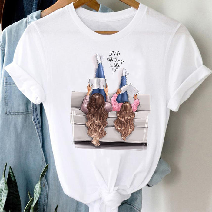 Mother's Day Theme Loose Cartoon Half Sleeve Cute Short Sleeve T-shirt Woman