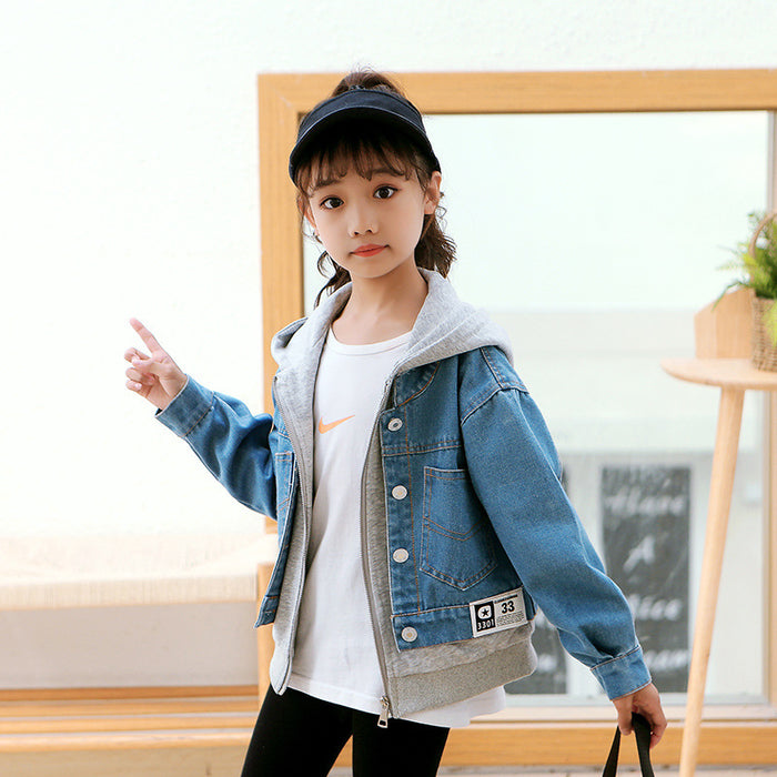 Little Girl Hooded Fake Two-piece Blouse Autumn Children's Jacket