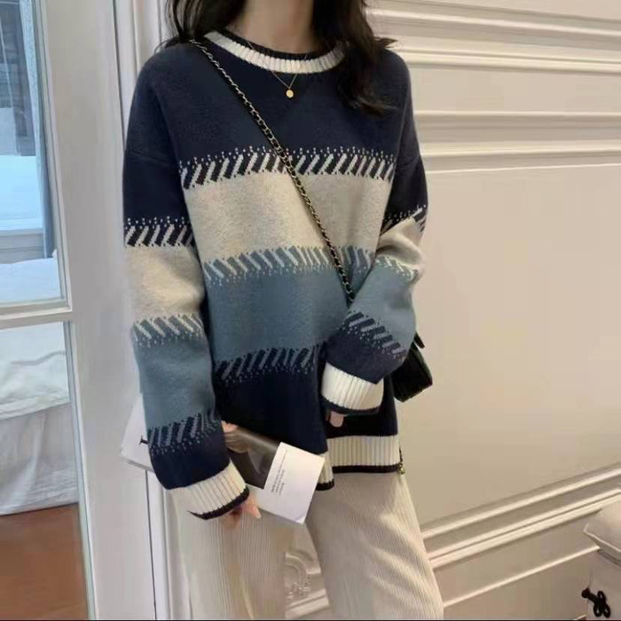 Gentle Style Fashionable Stylish Contrast Color Lazy Sweater for Women