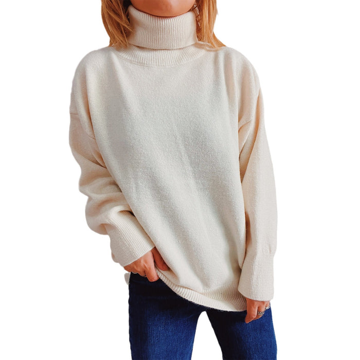 Top Solid Color Turtleneck Long Sleeve Sweaters Pullover Women