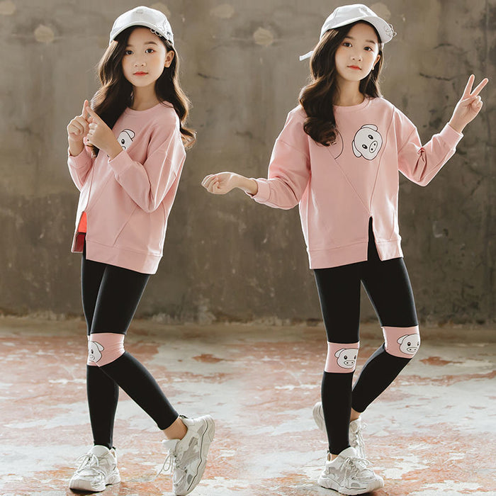 Girls' Casual Two-piece Long-sleeved Sweater Suit