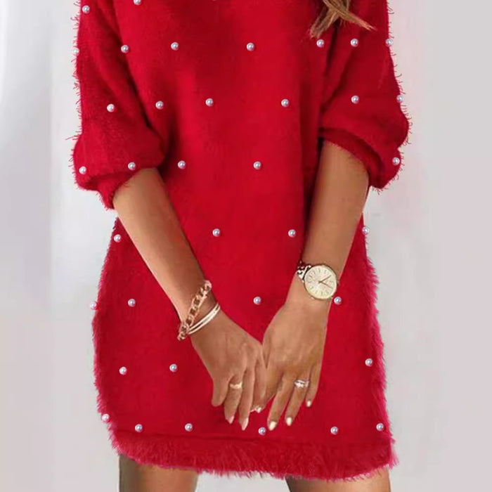 Women's Gorgeous Red Foam Beads Plain Plush Dress