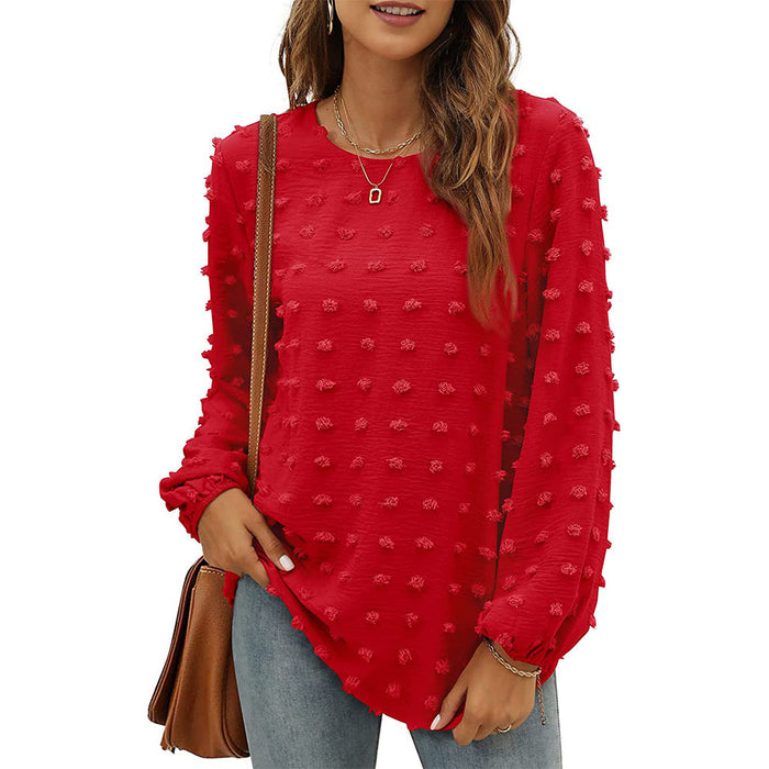 Loose Jacquard Long Sleeve Crew Neck T-shirt Top