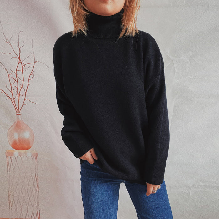 Top Solid Color Turtleneck Long Sleeve Sweaters Pullover Women