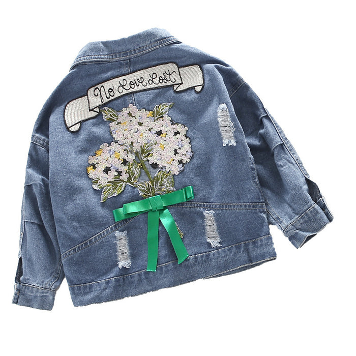 Cute And Comfortable Lapel Cross-border Denim Jacket For Girls