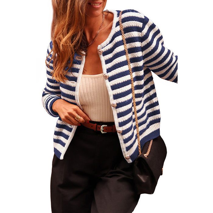 Women's Contrasting Striped Cardigan Sweater