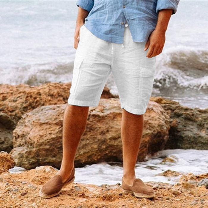 Men's Casual Vacation Beach Hawaiian Cotton Linen Multi-pocket Workwear Shorts