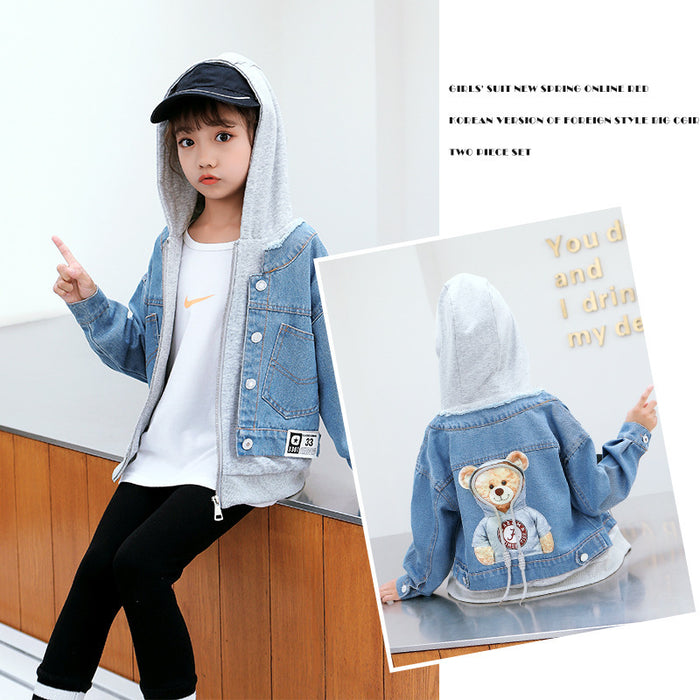 Little Girl Hooded Fake Two-piece Blouse Autumn Children's Jacket