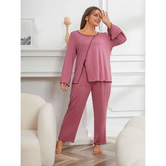 Autumn And Winter Striped Split Long Sleeve Homewear Suit Women