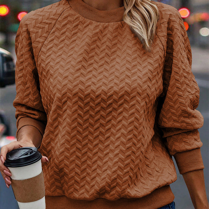 Solid Color Textured Round Neck Sweater