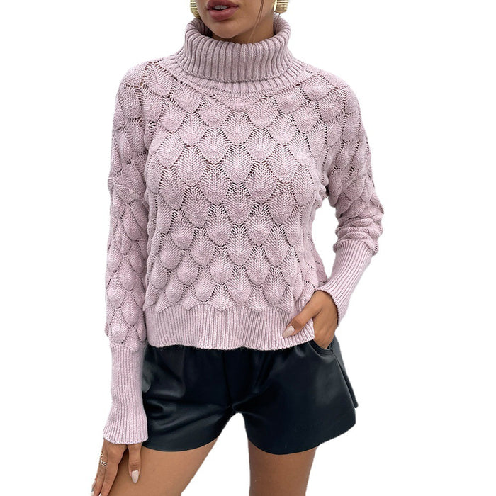 Women's Turtleneck Pullover Rhombus Sweater