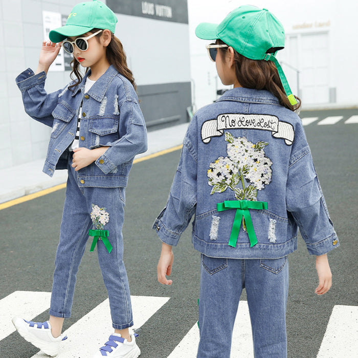 Cute And Comfortable Lapel Cross-border Denim Jacket For Girls