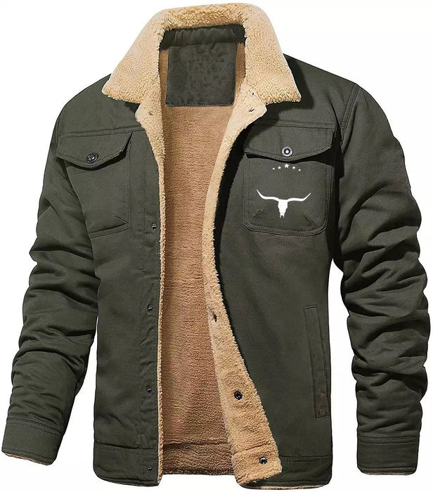 Herren-Freizeitjacke aus Baumwolle mit Fleece-Futter, Winter-Revers, einreihig, warme Oberbekleidung