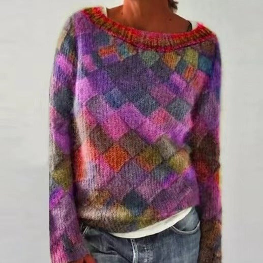 Women's Sweater Round Neck Multicolor Loose Fashion Pullover Sweater