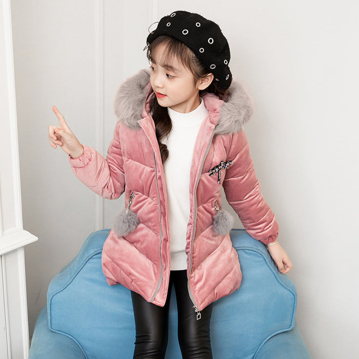 Fleece Thickened Mid-length Dragonfly Down Padded Jacket