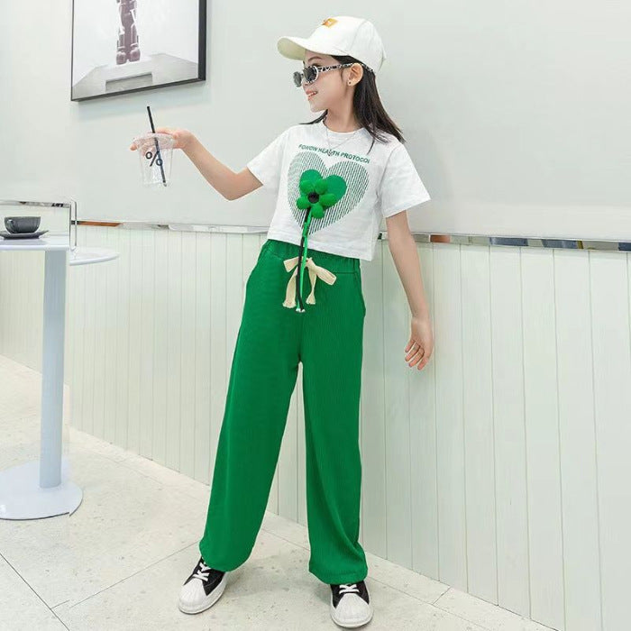 Fashion Girls Summer Wide-leg Pants Suit