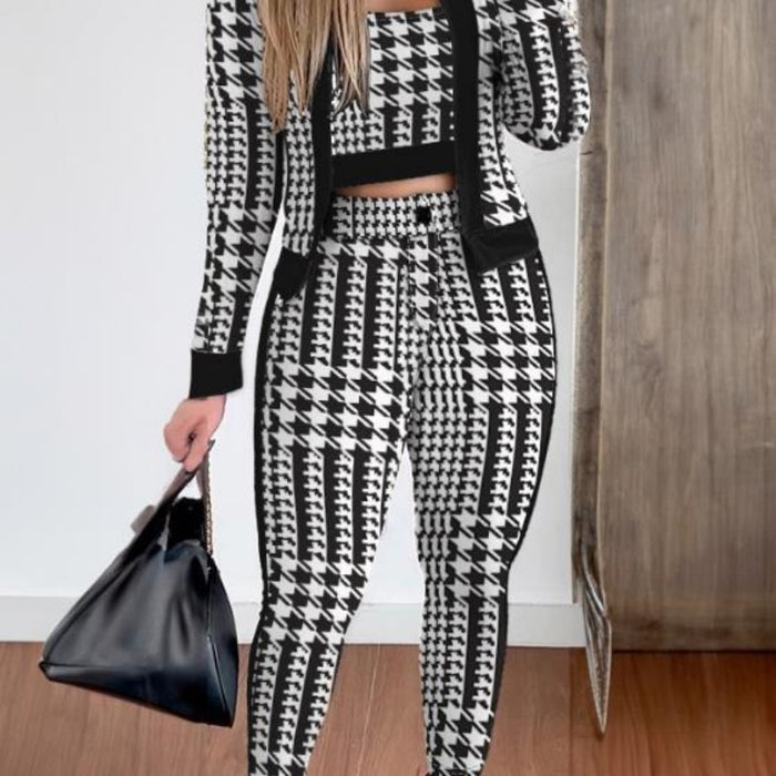 Street Hipster Women's Vest Cardigan Leggings Three-piece Suit