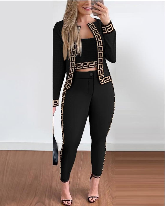 Street Hipster Women's Vest Cardigan Leggings Three-piece Suit