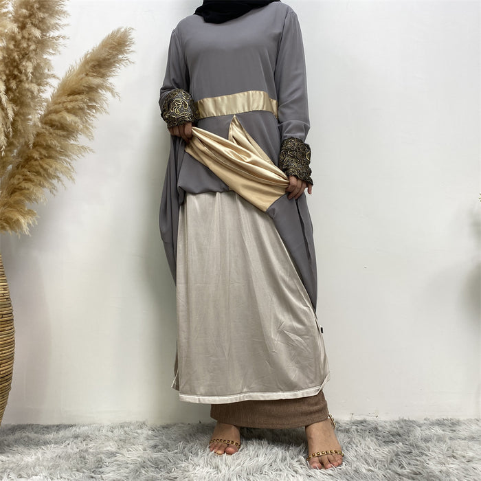 Women's Muslim Patchwork Long Sleeved Dress
