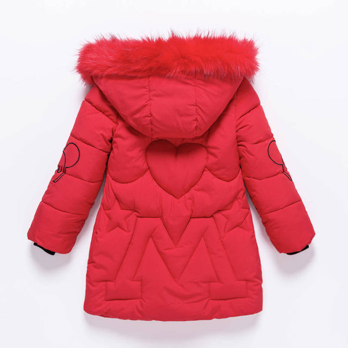 Winter Girl's Thickened Mid-length Children's Large Fur Collar Cotton-padded Jacket