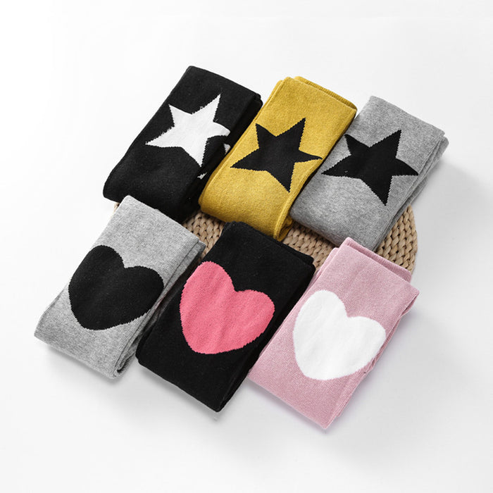 Spring And Autumn New Cotton Five-pointed Star Children Pantyhose Cute Tertiary Color Love Girl Leggings