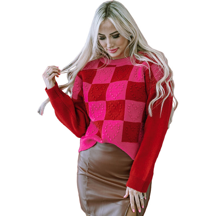 Women's Design Love Plaid Stitching Sweater