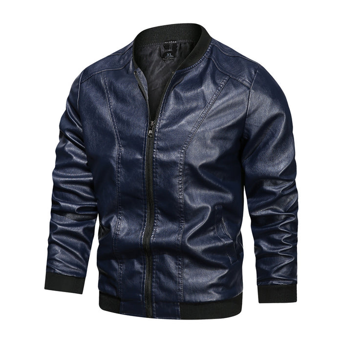 Men Casual Leather Jacket Zipper Leather