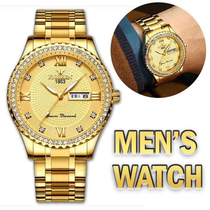 Klassische goldene Herren-Quarzuhr Relojes De Hombre Edelstahl-Geschäftsuhren