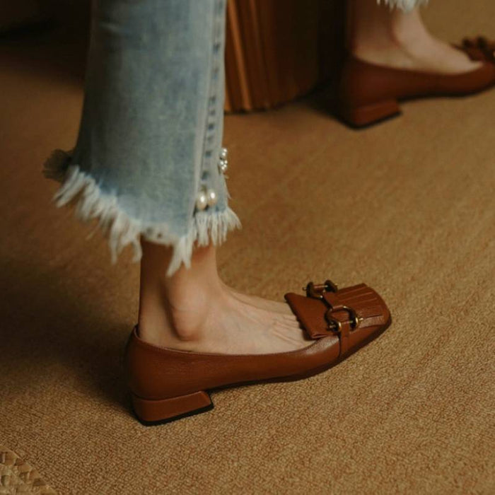 Women's Low Heel Square Toe Fringed Pumps