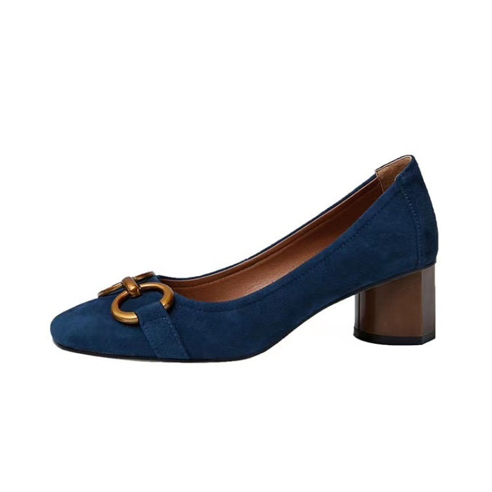 Blue Square Toe Pumps Single  Women's Shoes