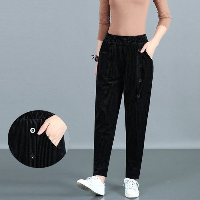 Corduroy Harem Pants Plus Size Mother Pants Button Casual Pants