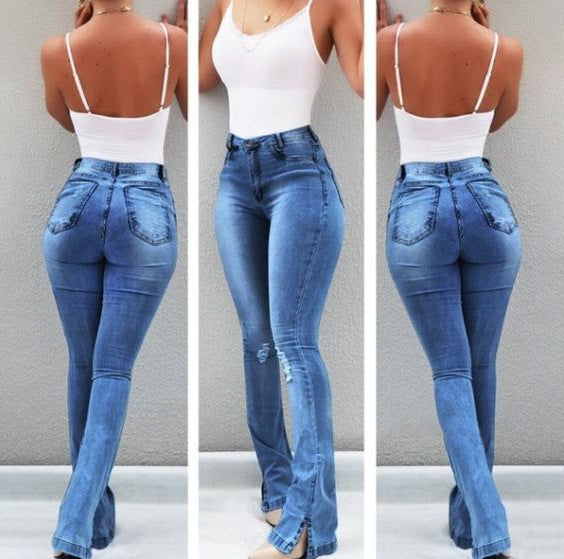 Stretch-Jeans mit Rissen