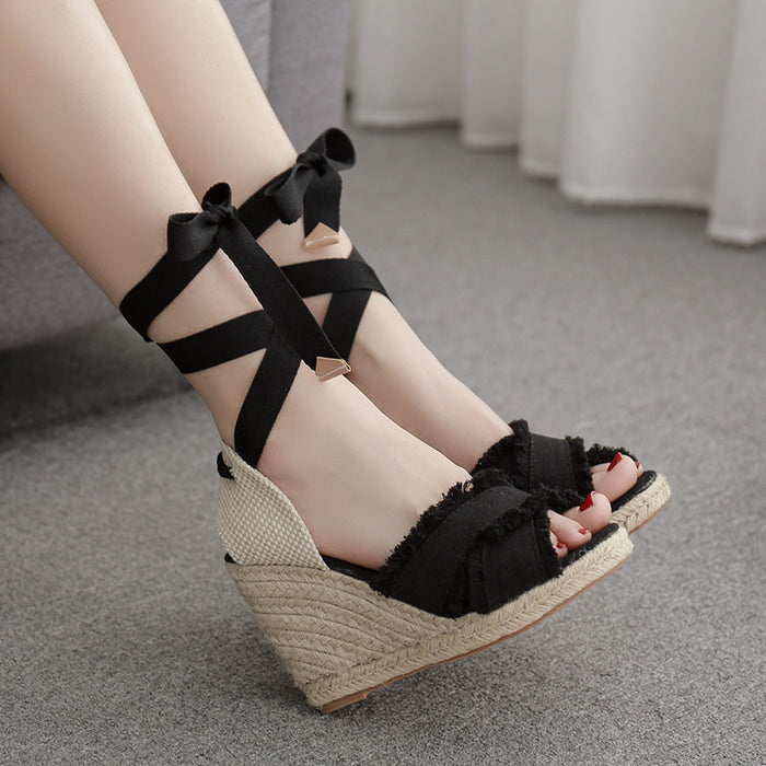 Lace-up wedge heel women sandals