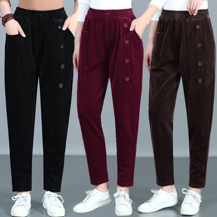 Corduroy Harem Pants Plus Size Mother Pants Button Casual Pants