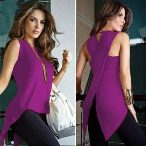 Fashionable Back Slit Irregular Top T-shirt Women