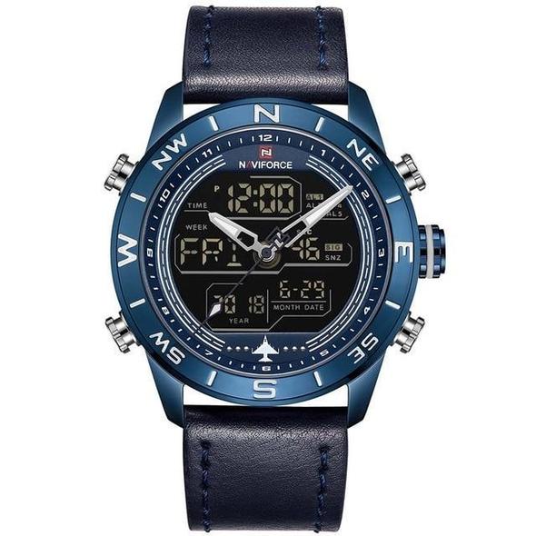 NAVIFORCE 9144 Mode Gold Männer Sport Uhren Herren LED Analog Digital Uhr Armee Militär Leder Quarzuhr Relogio Masculino