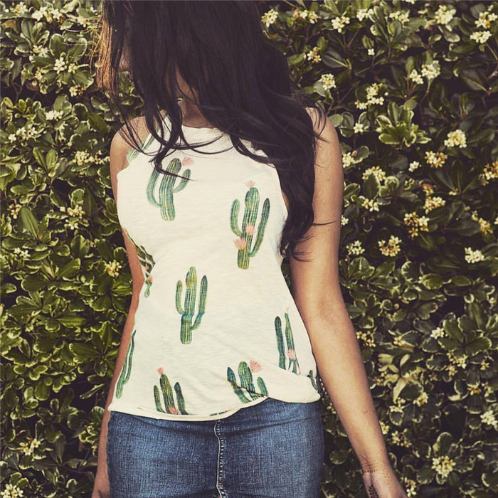 Summer Cactus Print Women T Shirt Casual Halter Harajuku Women TShirt Tops Tees Female Shirts Camiseta Women Tops