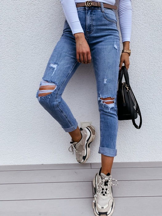 Women's Jeans Trousers With Ripped Holes