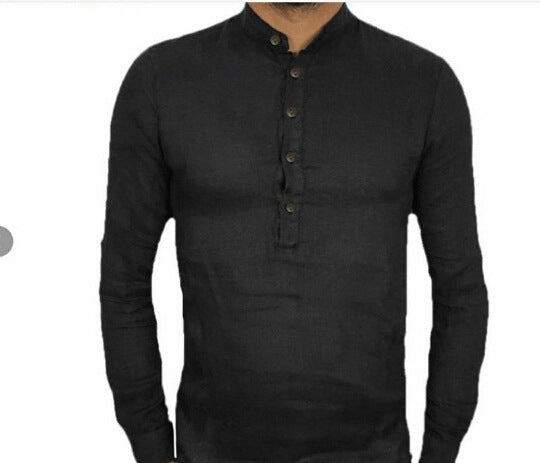 Men's New Solid Color Long-Sleeved Shirt Polo Shirt