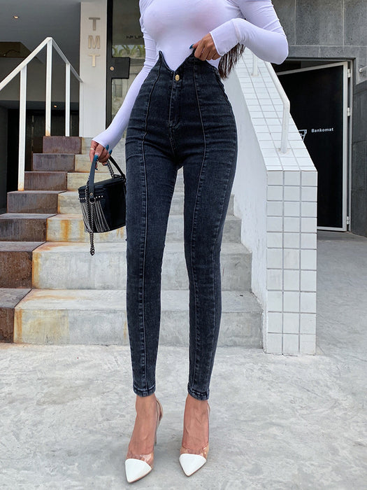 Fashion Irregular High Waist Jeans Women's Tights