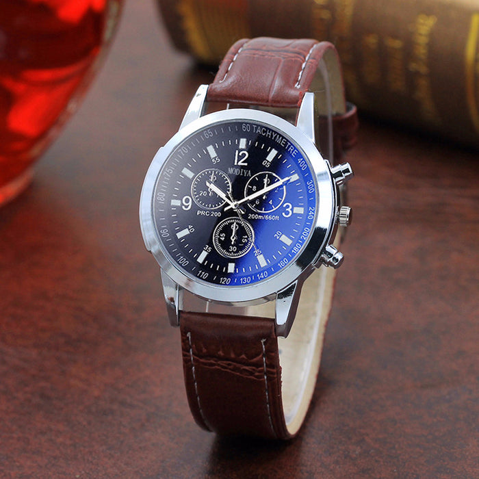 Modische Herrenuhr mit blauem Glasgürtel und Quarzuhren